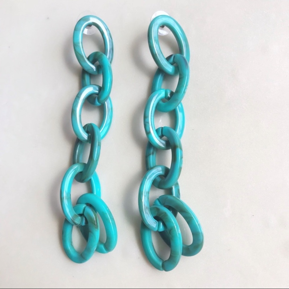 Turquoise marbled chain earrings